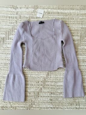 Forever 21 Lilac Bell Sleeve Retro Knit Cozy Square Neck Cropped Sweater Size M